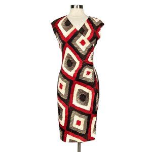 Ralph Lauren Womens Petite Geo Print Sheath Dress Beige Brown Red size M